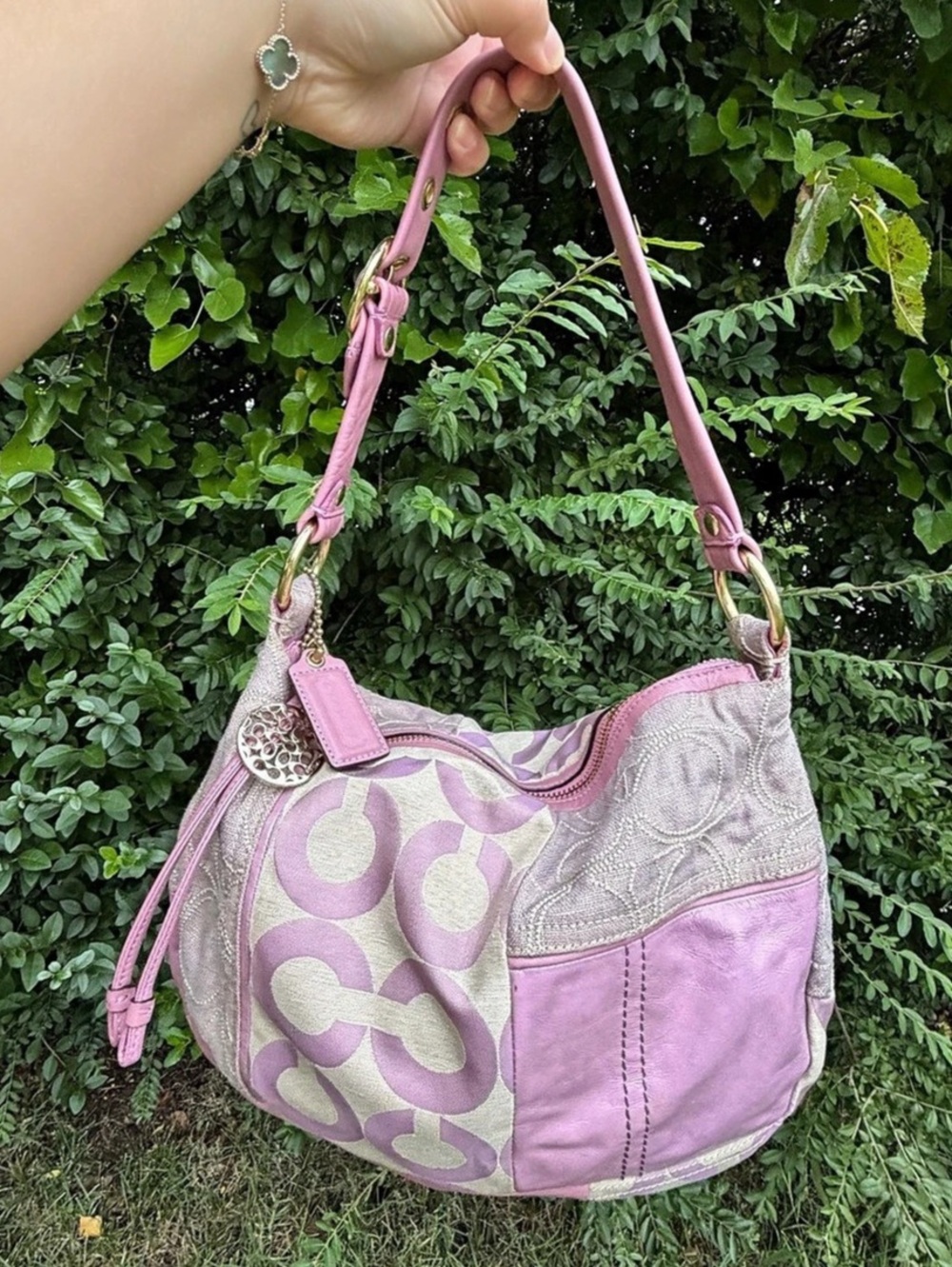 Coach Signature Pastel Patchwork Hobo Bag Pink & Purple